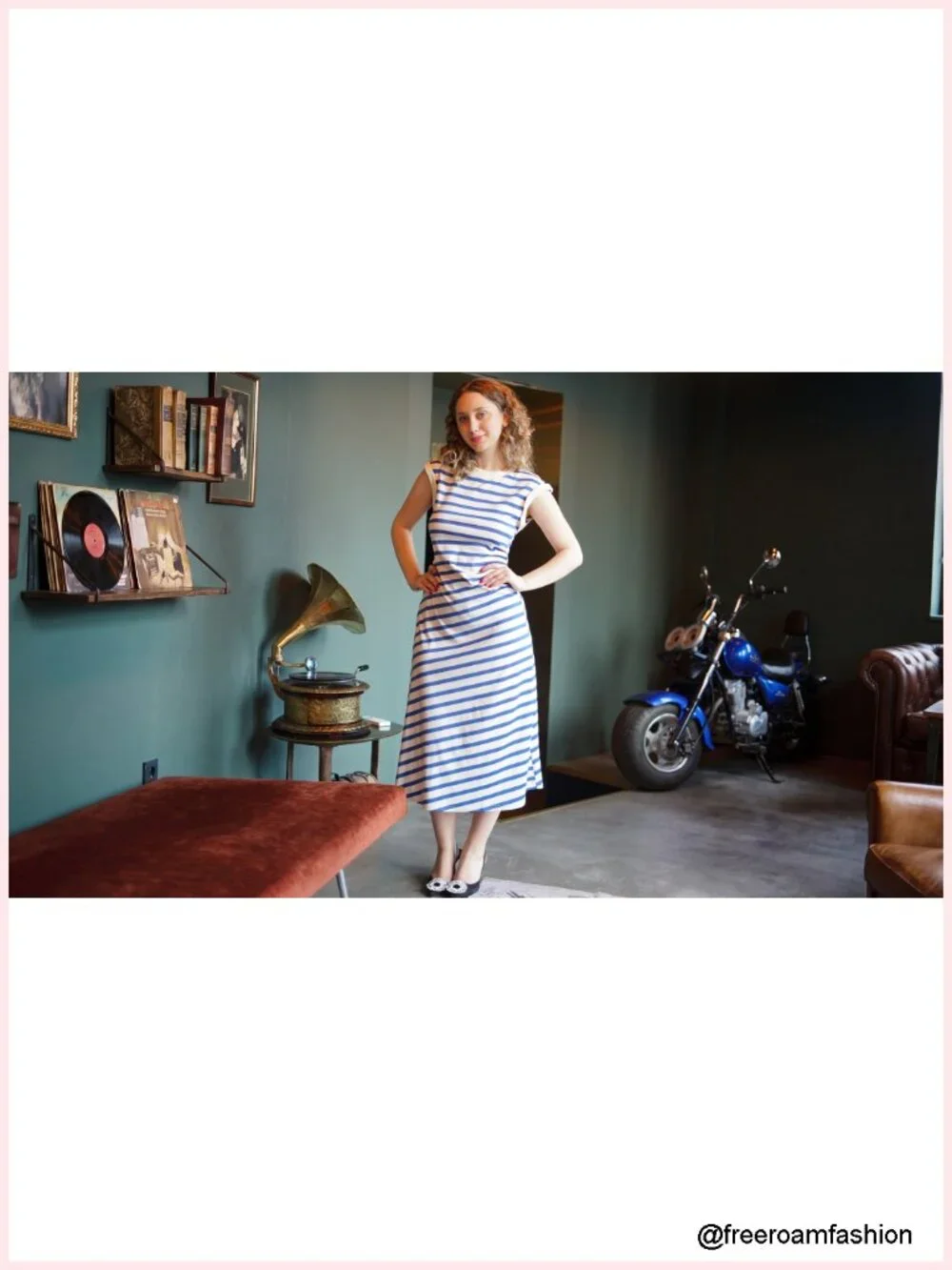 Women's Striped A-Line Midi Dress Cap Sleeve Casual Summer Dress Soft Stretch